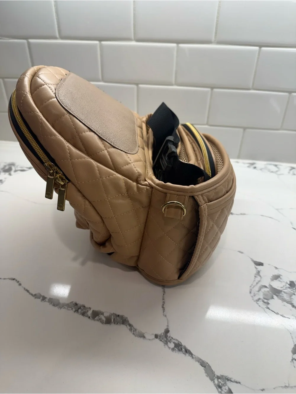 Tushbaby Hip Seat Carrier Sand Vegan Leather Baby Toddler Hands Free